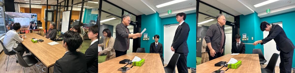 5月に入社した第二新卒社員2名の式典、入社式と同時開催
