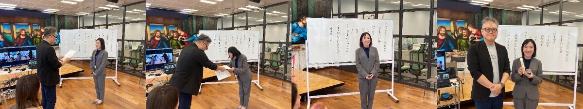 卒業生に河野社長より卒業証書と内定証書が授与