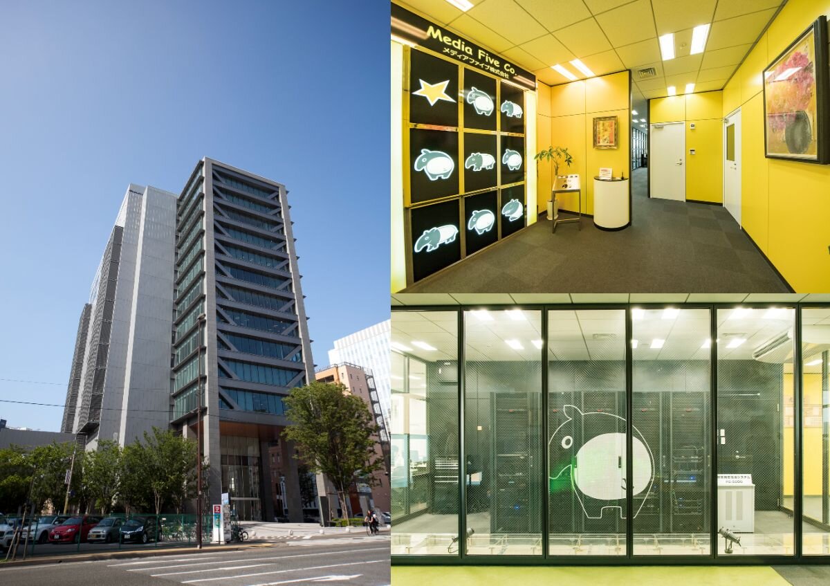 テクドリ福岡校（メディアファイブ本社）が入居する「薬院ビジネスガーデン」の外観写真など